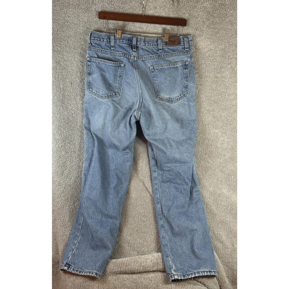 L.L.Bean Jeans Mens 34x29 Light Wash Blue Classic Fit Flannel Lined Plaid Warm - Picture 10 of 16